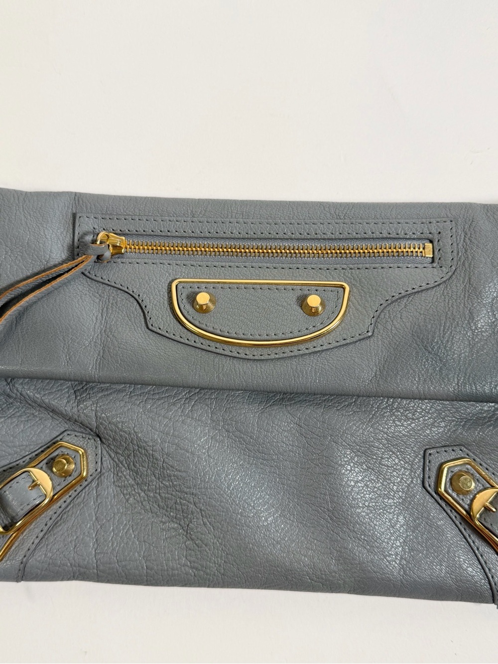 Balenciaga Leather Foldover Envelope Clutch Crossbody Grey and Gold Hardware - Picture 3 of 6